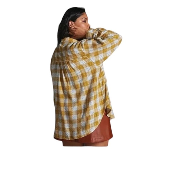 PILCRO Oversized Button Down Shirt in Yellow Plaid Size XS - Picture 4 of 9